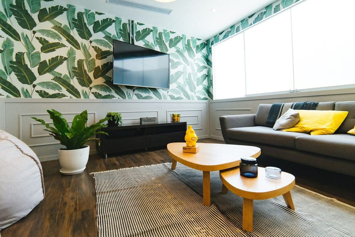 Completed commercial interior fit-out — feature wall, seating and joinery